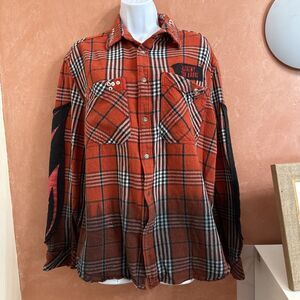 Diesel Shirt Womens Medium Plaid Flannel Snaps Long Sleeve Distressed